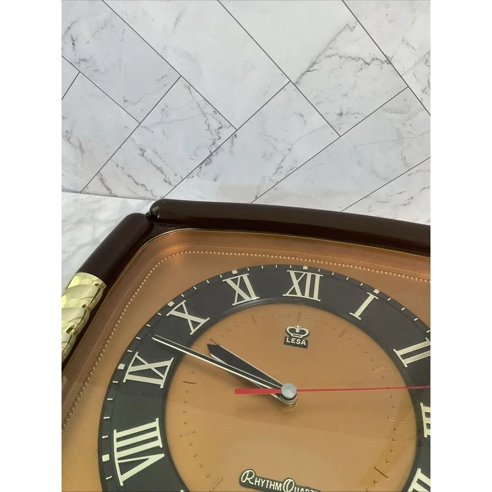 Rare Vintage Rhythm Quartz Square Wall Clock With Arabic Numbers 12.5” Taiwan